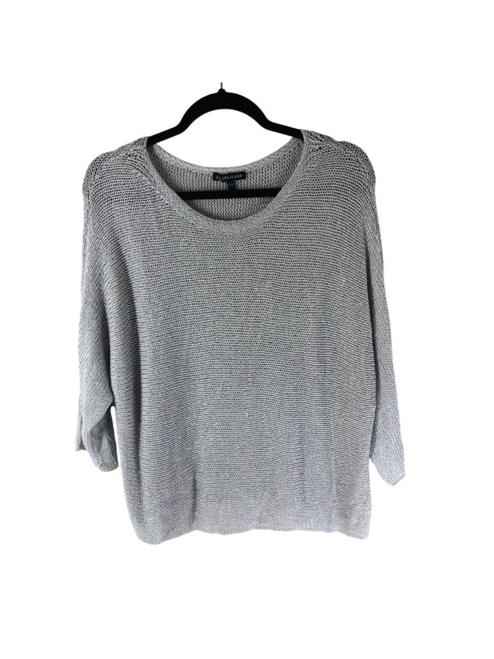 Eileen Fisher Womens Gray Chunky Knit Sweater 3/4 Sleeve Linen Blend Small